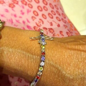 AUTHENTIC MUTLI GEMSTONES DIAMONELLE TENNIS BRACELET 7.5" SOLID STERLING SILVER